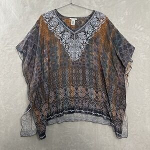 John Mark Mixed Media Embroidered Tunic Boho Artsy Semi Sheer Womens XL